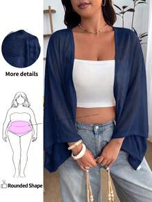 Enliva Plus Size Women's Spring/Summer Jacket, Suitable For Daily Wear And Beach Vacation Fall - Navy Blue - View 1
