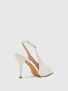 CUCCOO BIZCHIC Women's White Patent Leather Slingback Heels, Pointed Toe With Bow & Adjustable Buckle Stiletto Pumps Fall Shoes - Beige - View 5