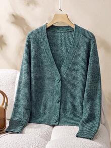 Rusticease Suéter de punto casual de otoño para mujeres de mediana edad con decoración floral 3D, otoño e invierno - Verde - Ver 2