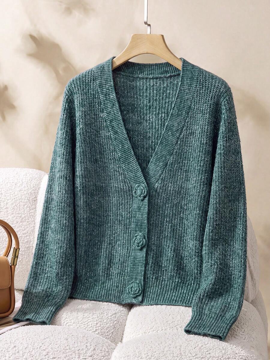 Rusticease Suéter de punto casual de otoño para mujeres de mediana edad con decoración floral 3D, otoño e invierno