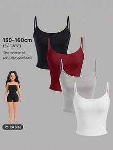 SHEIN PETITE 4件組休閒百搭純色女款細肩帶背心套裝 - 彩色 - 查看 6
