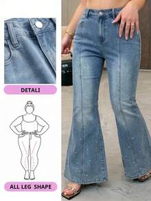 Dazy Plus Stretch Washed Distressed Wrap Flare Long Denim Jeans For Girls, All Season - Light Wash - View 1
