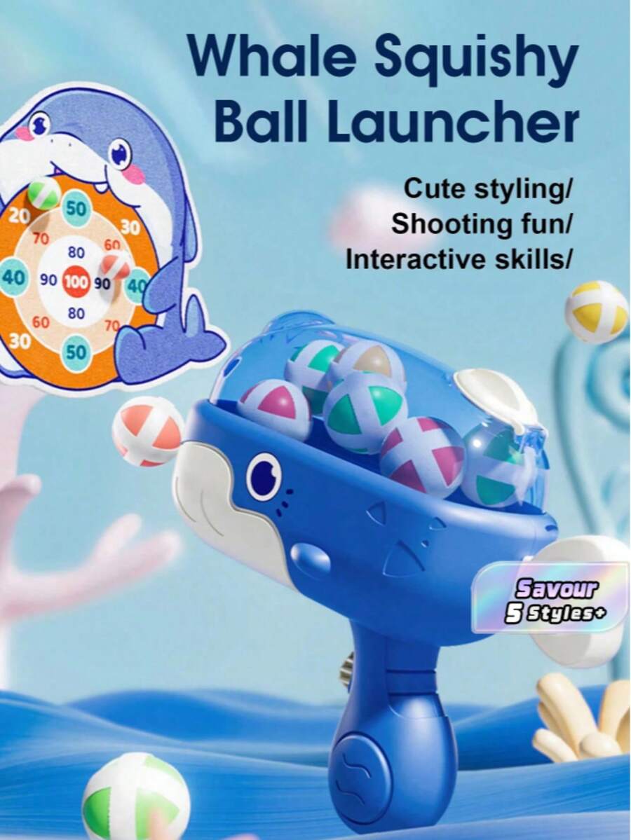 Whale-Shaped Sticky Ball Gun Toy, Target Ball Game, Children'S Multiplayer Shooting Competition, Parent-Child Interaction, Shooting Toy For Boys