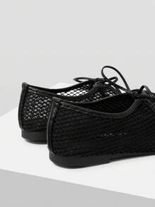 Mnmlis Hollow Mesh Mary Jane Flats - Black 2 - View 5
