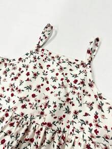 SHEIN 2件組幼女燈芯絨夾克洋裝，甜美復古棕色與白色碎花層次設計，長袖翻領，標準版型，適合拍照、秋季公主風大姊姊穿著 - 卡其色 - 查看 7