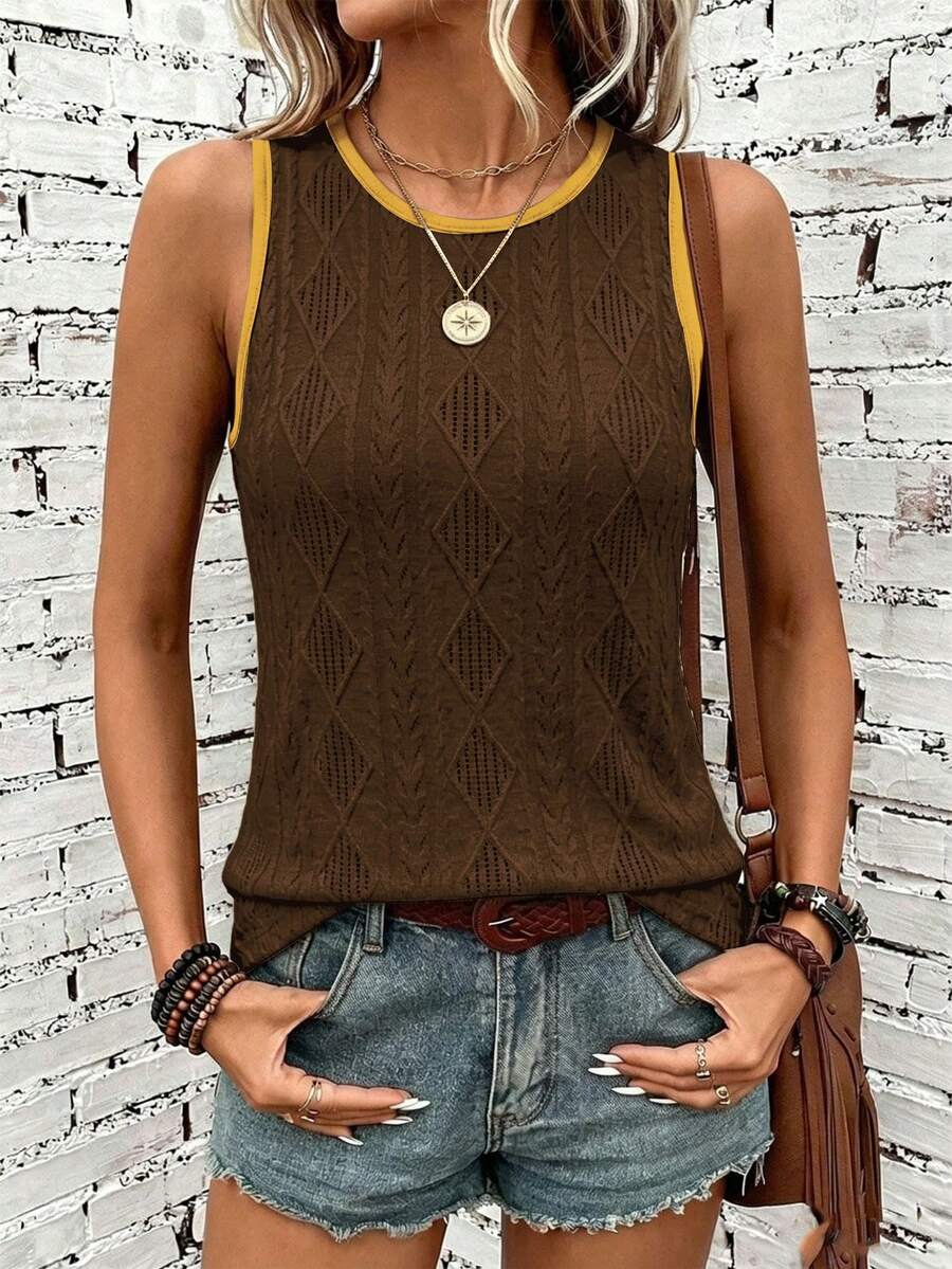 SHEIN LUNE Women's Textured Fabric Pattern Round Neck Tank Top - Multicolor - View 1