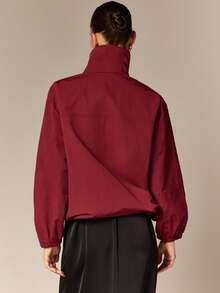AiiRZ Oversized Funnel Neck Full Zip Windbreaker Jacket With Elastic Cuffs Lightweight Fall Outerwear - Purple - View 3