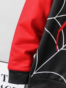 SHEIN 兒童 2 件組 青少年男孩 紅黑蜘蛛與超級英雄圖案長袖連帽衛衣套裝 秋季 - 彩色 - 查看 5