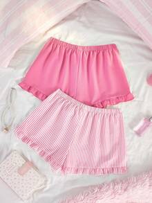 SweetSlumber Women's Sweet INS Pink Striped Pajama Bottoms 2pcs Set - Pink - View 2