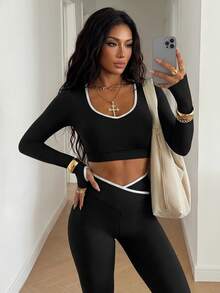 StreetHx Women's Cropped Top & Leggings Sports Set - Black - View 2