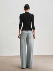 ATUI Studio Kaos Rajut Wanita Lengan 3/4 Leher Persegi Potongan Slim Fit - Hitam - View 6