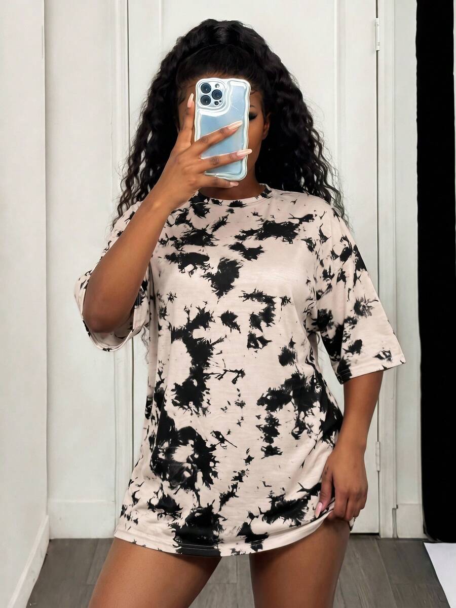 BamGleam Tie Dye Drop Shoulder Tee Dress