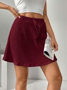 SHEIN Essnce 女款休閒百搭純色短裙褲 - 中紫紅色 - 查看 4