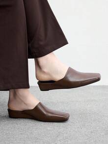 CUCCOO BIZCHIC 女款春夏/秋冬時尚咖啡棕色坡跟鞋，休閒戶外通勤半套腳鞋，適合度假、派對、聚會與宴會 - 咖啡棕 - 查看 1