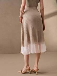 Anewsta Twisted Texture Knit Skirt With Gradient Sheer Mesh, High Waist Bodycon - Beige - View 7