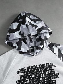 ROMWE MEN Men's Camouflage Patchwork Loose Fit Hoodie - Multicolor - View 2