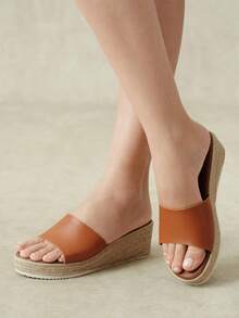 Styleloop Women's Fashionable Versatile Buckle Design Thick Sole Wedge Sandals For Daily Wear - Dark brown + leather surface - View 2