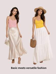 SHEIN BASICS 1件女款純色修身休閒細肩帶背心上衣 白色上衣 - 粉色 - 查看 16