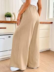 SHEIN Maternity Solid Color Adjustable Waist Casual Daily Wide Leg Pants - Khaki - View 2