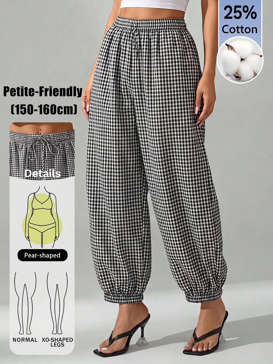 Vivamere Yarn-Dyed Plaid Lantern Pants, Extra Wide Leg, Cotton Blend, Comfortable, Low Waist Brunch Vacation White And Black Autumn Casual Picnic - Brown - View 1