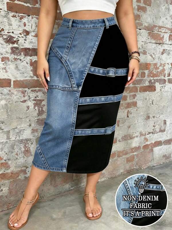 INAWLY Women's Bodycon Skirt, Fashionable & Versatile, Holiday Outfit, Multi-Color, Black, Blue, Vintage, Street Style, Plus Size Bodycon Midi Skirt