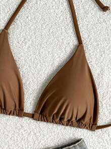 Elavelle Women Bikini Tops Simpul Plain Seksi - Mocha Brown - View 5