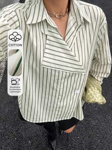 Dazy Plus Fashion Casual Striped Loose Asymmetric Collar Brown Long ...