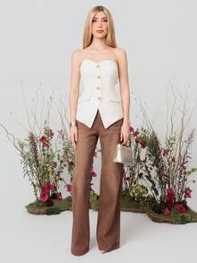 PRISCILA ESCOTO PRISCILA ESCOTO Celana Jeans Wanita Kasual Fashion Jalanan Pinggang Rendah Longgar Kaki Lebar Warna Cokelat - Coklat - View 2