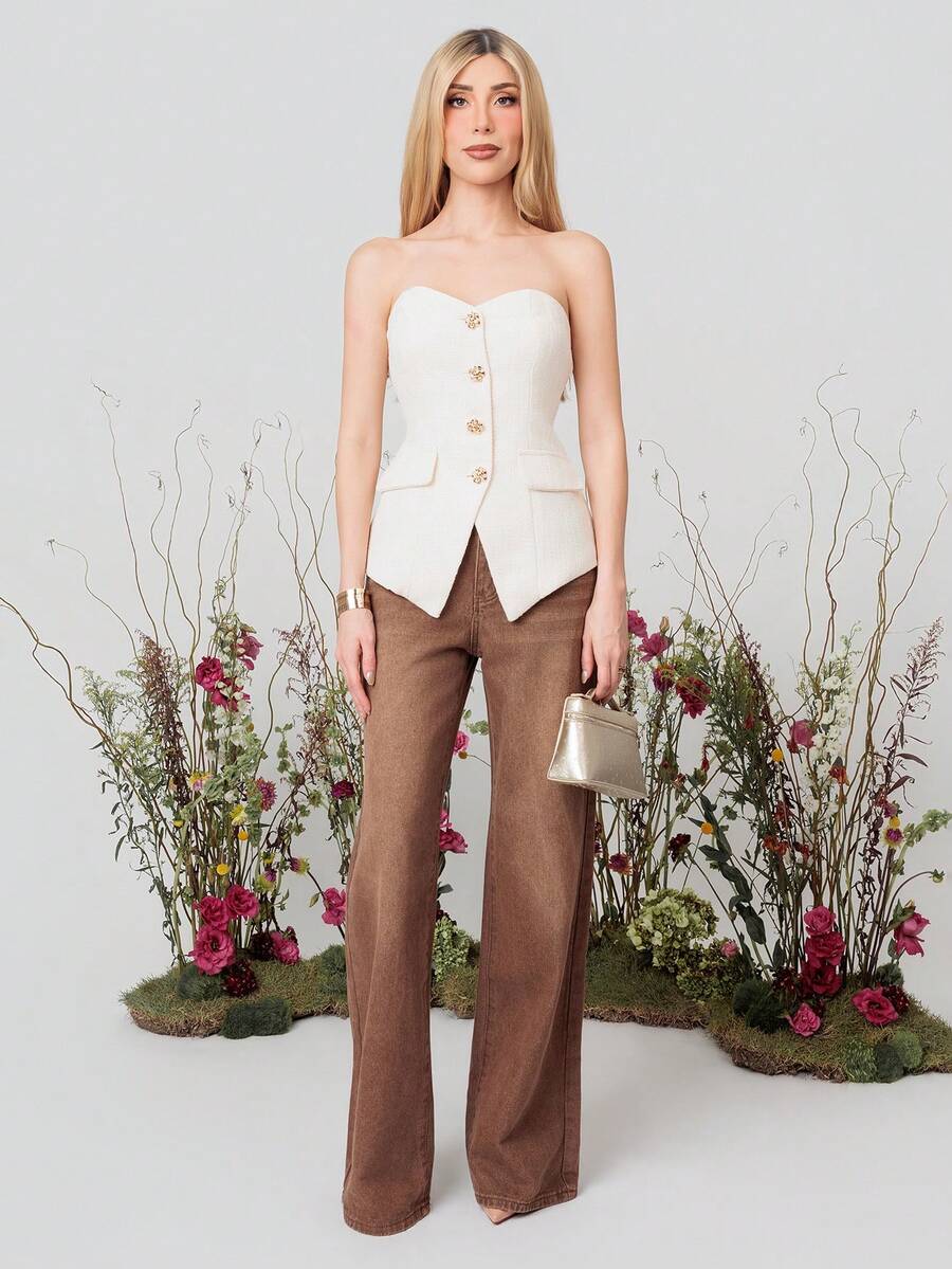 PRISCILA ESCOTO PRISCILA ESCOTO Celana Jeans Wanita Kasual Fashion Jalanan Pinggang Rendah Longgar Kaki Lebar Warna Cokelat