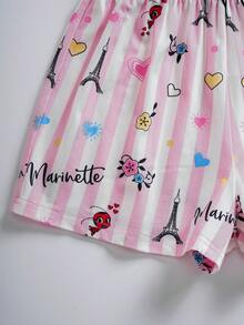 Miraculous Ladybug X SHEIN Tween Girls Cartoon Print Crew Neck Short Sleeve Casual Comfortable Pajama Set - Pink - View 5
