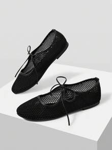 Mnmlis Hollow Mesh Mary Jane Flats - Black 2 - View 2