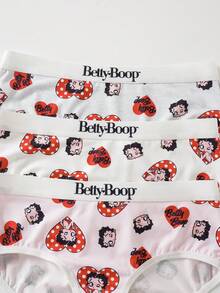 Betty Boop x SHEIN 女款波點愛心卡通印花三角內褲 - 白色 - 查看 10