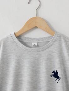 SHEIN 少女騎士印花條紋拼接假兩件式短袖洋裝 - 淺灰色 - 查看 5