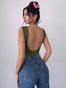 Firerie 女款優雅浪漫時尚通勤性感露背連身衣，適合派對、度假、返校、浪漫約會及婚禮生日穿搭 - 軍綠色 - 查看 6