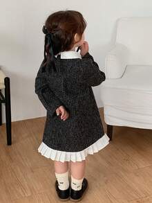 DAZY Infant/Toddler (Girl) Contrast Color Patchwork Short Sleeve Dress With Collar - Grey - View 2