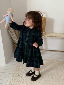 DAZY Infant/Toddler (Girl) Plaid Collar Long Sleeve Spring/Summer Dress - Green - View 6