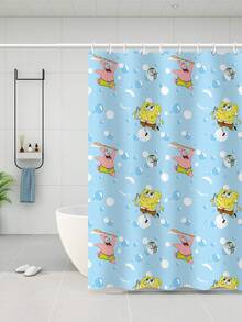 SpongeBob SquarePants | SHEIN 1件裝 卡通角色圖案防水浴簾，適合浴室隔斷簾，附掛鉤，家用浴室裝飾浴簾，四季通用 - 多色 - 查看 1