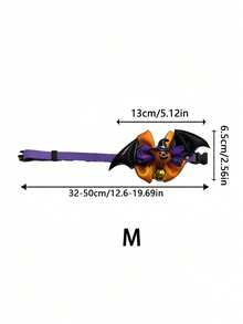 PETSIN 1PC Halloween Bat Wing Bow Tie Pet Collar / Soft Smooth Satin Fabric Halloween Themed Bow With PU Bat Wing Pumpkin Eyeball Decor Adjustable Velvet Neck Strap With Crisp Sound Metal Jingle Bell - Multicolor - View 12
