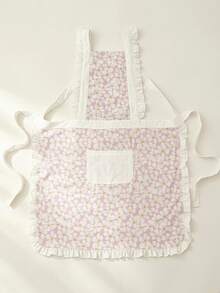 SHEIN Pack Of 1, Ladies Printed Floral Lace Apron With Pocket Flountain, Cross Strap Kitchen Cooking Cleaning Apron Daily Home - Multicolor - View 6