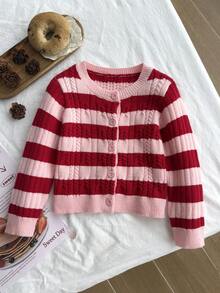 SHEIN Girls' Autumn/Winter Thick Fashion Bow Cute Minimalist Knit Sweater Long Sleeve Cardigan Back-To-School - Multicolor - View 3