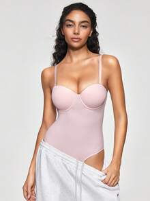 SHAPORA Women's Solid Color Ruched Spaghetti Strap Camisole - Baby Pink - View 7