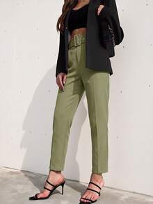 Aveloria Modichic Solid Belted Tapered Pants  - Green - View 2