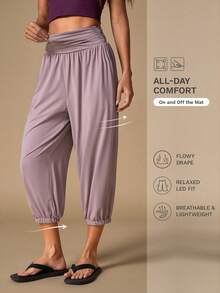 Nuvra Women's Solid Color Pleated Casual Yoga Outdoor Sports Long Pants - Brown - View 1