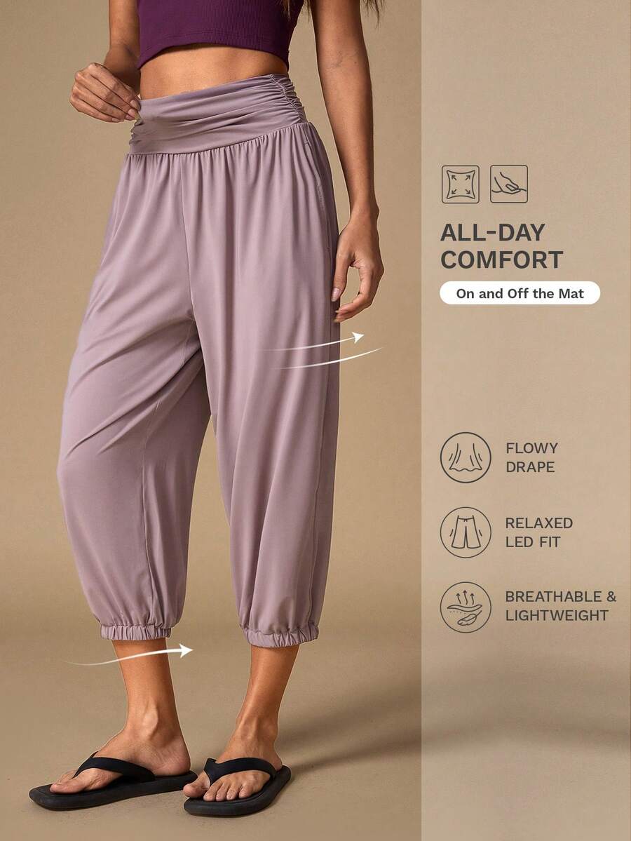 Nuvra Women's Solid Color Pleated Casual Yoga Outdoor Sports Long Pants - Brown - View 1