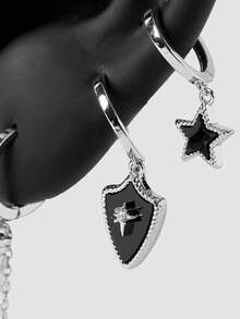 MortiRose Silver Sweet And Cool Girl Wind Star Love Six-Piece Set Of Earrings Chain Fringed Earrings Daily Versatile Niche Design Stud Earrings - Silver - View 9