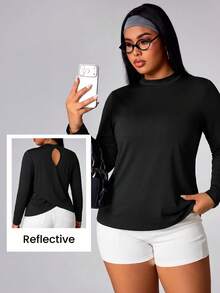 Velisys Velisys Women's Plus Size Solid Color Long Sleeve Criss-Cross Wrap Sports T-Shirt Fall - Black - View 1
