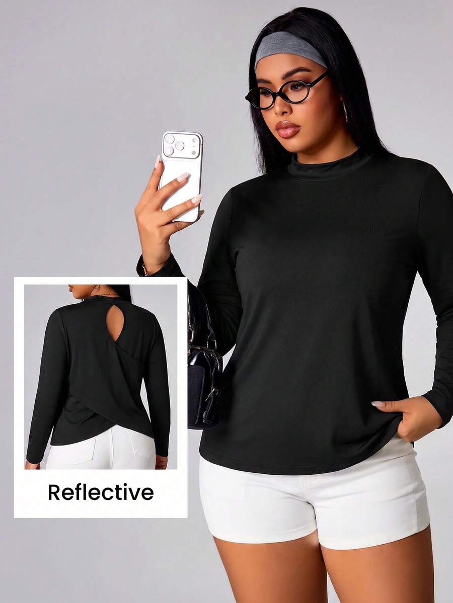 Velisys Velisys Women's Plus Size Solid Color Long Sleeve Criss-Cross Wrap Sports T-Shirt Fall - Black - View 1