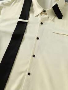 ROMWE MEN Men's Tie Patchwork Loose Short Sleeve Shirt - Apricot - View 4