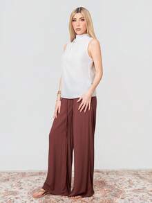 PRISCILA ESCOTO PRISCILA ESCOTO Women's Linen Blend Low Waist Straight Leg Casual Pants, Suitable For Holidays Work Pants,Linen Pants Brown Summer - Rust Brown - View 6