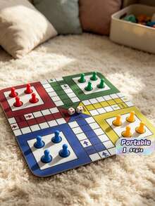 A Travel Version Of The Flying Chess Game Set, Featuring A Brand-New 9.5-Inch Folding Rubber Chessboard With 16 Pieces And 1 Dice, Suitable For Classic Portable Strategy Games And Family Learning. - Multicolor - View 1